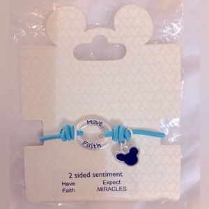 Disney parks! Silver 2-sided sentiment bracelet with Mickey charm. Rope Bracelet